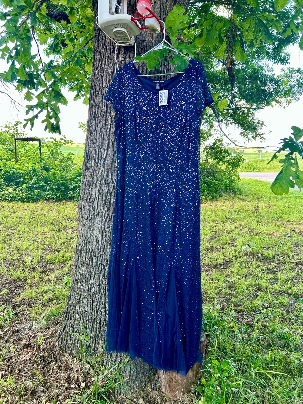 Navy Blue Sequin Evening Gown